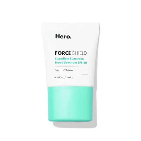 Meet your dream sunscreen for acne-prone skin. This ultra-breathable mineral SPF 30 checks every box: airy-light, shine-free, and weightless. Force Shield serves effortless UVA/UVB protection daily with a smooth, skin-like finish. Use it alone or as a primer – the gel formula plays well with makeup (and visibly blurs redness with a sheer green tint). Summer days never felt so good. Healthy Skin Tips, Hero Force Shield, Force Shield, Sunscreen Spf, Best Sunscreens, Protector Solar, Skin Care Kit, Broad Spectrum Sunscreen, Makeup Primer