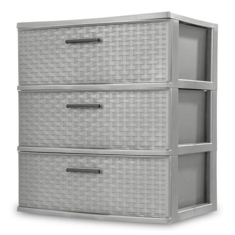 Sterilite 3 Drawer Wide Weave Tower Plastic, Cement - Walmart.com Organisation, Cement Interior, Cement Design, Dorm Storage, Dorm Room Storage, College Dorm Room Decor, Dresser Organization, Cabinet Boxes, Grey Room