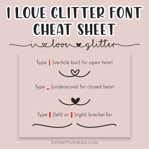 Vanessa-DIY Craft Tutorials™️’s Instagram profile post: “// I LOVE GLITTER FONT //⁠ This script font is so popular, one of the most used fonts by Cricut / Silhouette users!⁠ Cricut Design Space…” Script Fonts, I Love Glitter Font Cheat Sheet, I Love Glitter Font, Dafont Fonts, Heart Type, Cricket Projects, Font Free, Free Fonts Download, Cheat Sheets