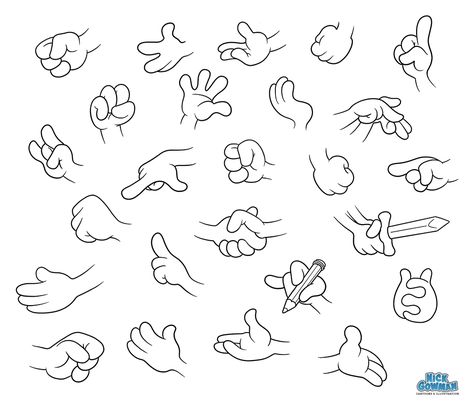 Hands Drawing Cartoon Style, Hand Sketch Cartoon, Hand Reference Drawing Cartoon, Cartoon Body Drawing Reference, Character Hand Drawing, How To Draw Cartoon Poses, Hand Tutorial Cartoon, Hand Drawing Tutorial Cartoon, Four Fingers Hands Drawing