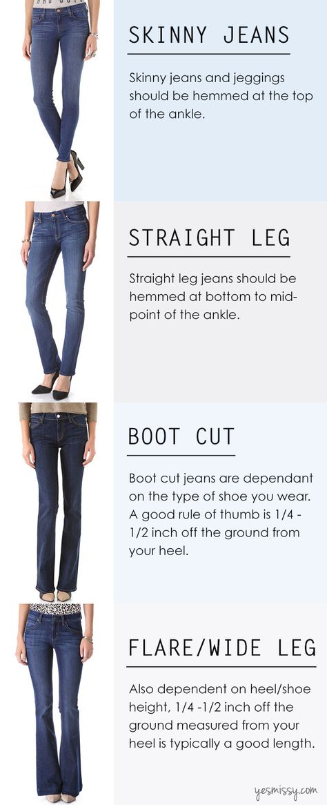 A Complete Guide On How To Hem Jeans - Find the perfect length for any jeans! Hemming Jeans, Fashion Infographic, Original Hem, Mode Tips, Look Office, Types Of Jeans, Fashion Dictionary, Fashion Vocabulary, Hem Jeans