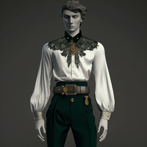 Green Male Fantasy Outfit, Male Fantasy Formal Wear, Egyptian Male Outfit, Rock Star Outfits Men, Royal Fantasy Clothing Male, Casual Royal Outfits Male, Mens Fantasy Fashion Art, Regal Outfits Men, Green Fantasy Outfit Male