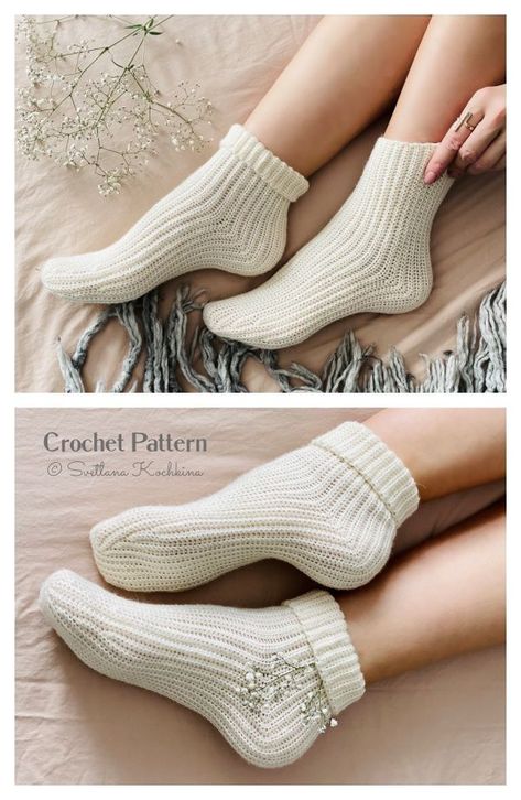 Amigurumi Patterns, Crochet Sock Pattern Free, Easy Crochet Socks, Crochet Socks Pattern, Crochet Gratis, Diy Magazine, Crochet Socks, Sock Knitting Patterns, Crochet Clothes Patterns