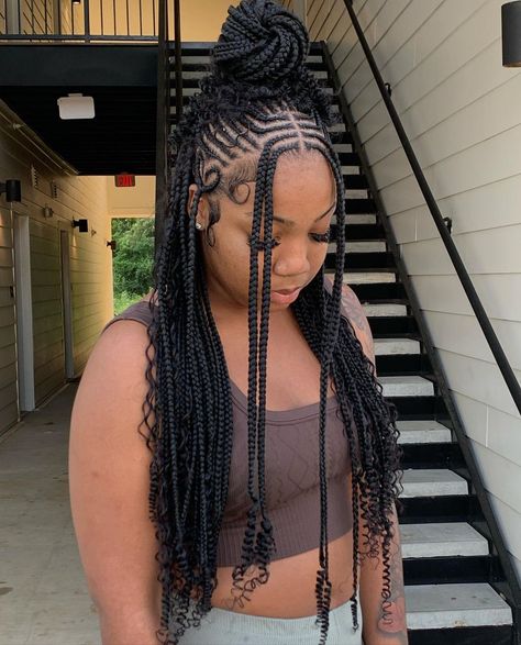 Black Birthday Hairstyles, Birthday Hairstyles Braids, Half Cornrows Half Box Braids, Funali Braids, Hair Braid Designs, Hair Braid Patterns, Door Dash, Parting Hair, Braided Hairstyles For Black Women Cornrows