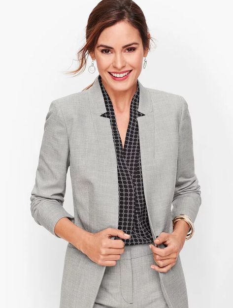 Shop Talbots for modern classic women's styles. You'll be a standout in our Tailored Sharkskin One Button Blazer - only at Talbots! Executive Outfit, Woman Suits, Office Attire Women, Pant Suits For Women, Preppy Plaid, One Button Blazer, Designer Suits For Men, Single Button Blazer, Attire Women