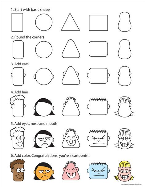 Drawing Faces, Draw Cartoon Faces, Trin For Trin Tegning, رسم كاريكاتير, Classe D'art, Cartoon Head, Draw Cartoon, Drawing Cartoon Faces, Art Worksheets