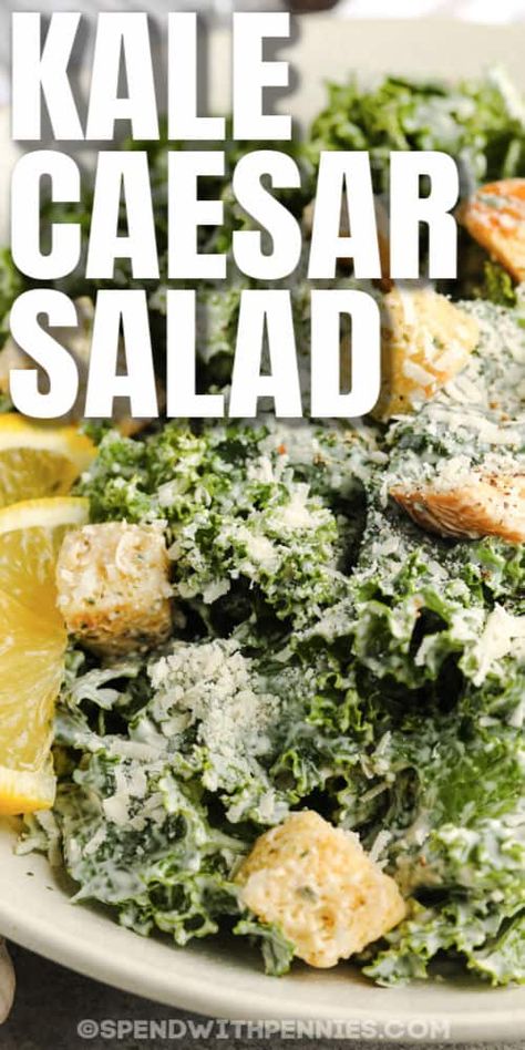 Kale Caesar Salad dressing has just 4 ingredients. Everyone's favorite dressing is ready in no time! #spendwithpennies #kalecaesarsalad #sidedish #recipe #panera #sweetgreen #powerfood #best #healthy #creamy Best Kale Salad Recipe, Ceasar Salad Recipe, Homemade Caesar Dressing, Homemade Caesar, Chicken Kale, Kale Caesar, Kale Caesar Salad, Ceasar Salad, Kale Salad Recipes