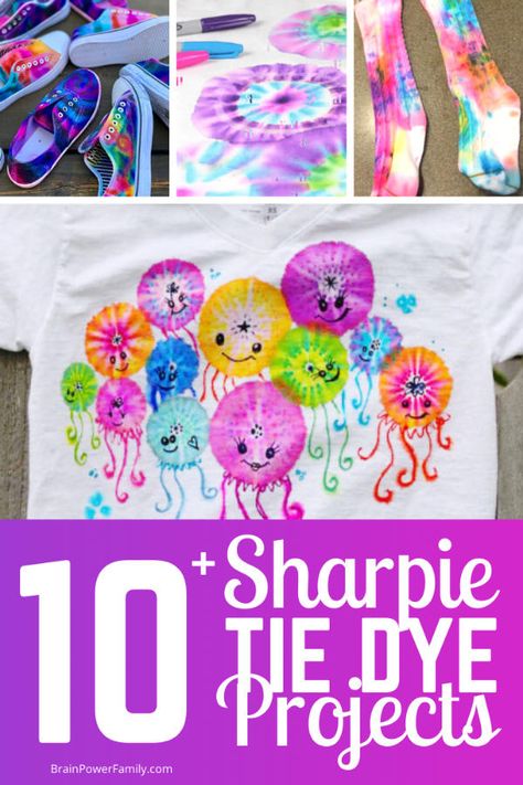 Tie Dye Crafts For Kids Art Projects, Tie Dye Art Projects For Kids, Quick Tie Dye Shirts, Sharpie Tie Dye Designs, Permanent Marker Tie Dye Sharpie Shirts, Tie Dye Ideas For Kids, Ocean Tie Dye, Sharpie Tie Dye Shirts, Easy Tie Dye For Kids