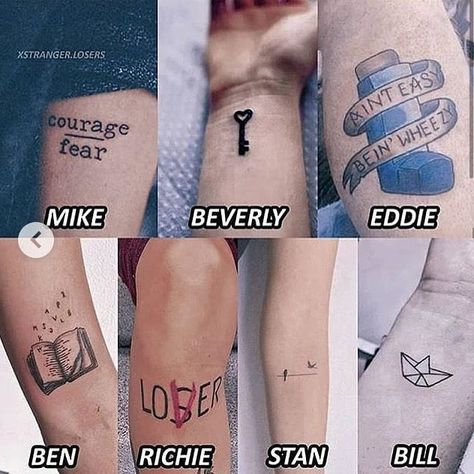 Losers Club. Stephen King Tattoos, Es Pennywise, It Wallpaper, Stranger Things Tattoo, Loser Club, Clown Movie, The Losers, Club Tattoo, You'll Float Too