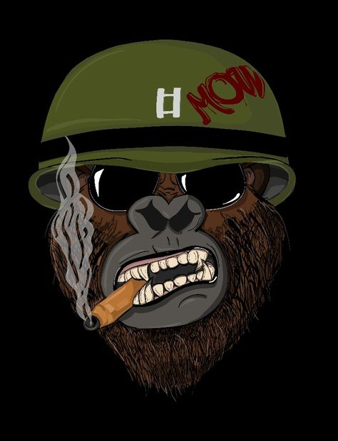 Cigars, Paper Monkey, Gorilla Warfare, Military Poster, Monkey Pattern, Vintage T-shirts, Animals Art, Wearing A Hat, Sloth