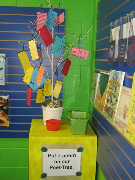 Poet-Tree: Celebrate Poetry Month by hanging your favorite poem on our branches. [Activity runs till 4/30/2012] Future Library, Class Library, Library Skills, Poetry Ideas, Teaching Poetry, National Poetry Month, Writing Groups, Poetry Month, Elementary Library
