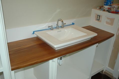 Installing pedestal sink basin on vanity counter top question Wood Counter Bathroom, Pedestal Sink Vanity, Pedistal Sink, Pedastal Sink, 2 Sink Vanity, See Drawing, Basement Wet Bar, Ikea Sinks, Kohler Memoirs