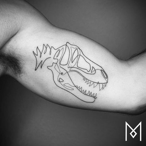 Mo Ganji on Instagram: “T-REX // SKELETON #moganji #linetattoo #bnginksociety #oneline #tätowierung #armtattoos #blacktattoo #tattooberlin #customart #tatouage…” Tattoo Illustrations, Tattoos, Instagram, Mo Ganji, Dinosaur Tattoos, Tattoo Illustration, Black Tattoos, See It, Geometric Tattoo