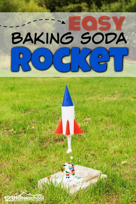 Rocket Steam Activities, Rocket Bottle Project, How To Make A Rocket Out Of A Bottle, Popsicle Stick Rocket Ship, Baking Soda Rocket Science Experiments, Rocket Ship Craft Soda Bottle, Hover Craft Science Project, Space Rockets Craft, Rocket Activity Preschool