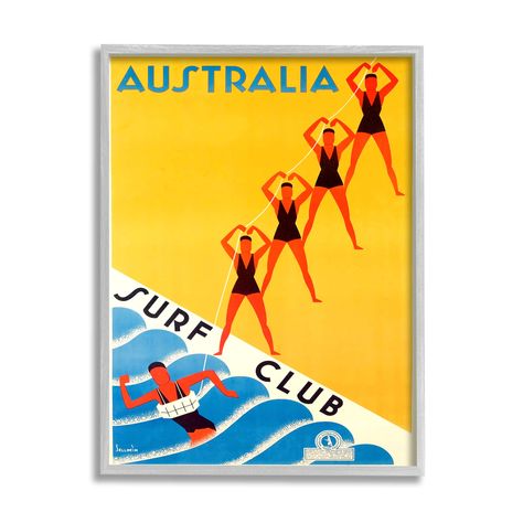 "Find the Stupell Industries Retro Pop Australian Surf Club Advertisement Yellow Blue in Gray Frame Wall Art at Michaels. com. Our giclée prints are carefully mounted on a durable MDF backing, and then perfectly finished in a 1.5 inch thick woodgrain frame. Frame colors include black, gray farmhouse and white. It is time to set up your room with of our fresh new ‘Framed Giclee Textured Wall Art’ pieces. You may have seen our Wooden or Canvas products, but our framed products are now available in three alluring styles: black, gray farmhouse and white. Our textured artwork will add more depth and dimension to any space. Each piece is mounted with a 1.5 inch thick gray farm wood grain frame that is ready to hang! Looking for a statement piece? We have oversized artwork available. Details: Mul