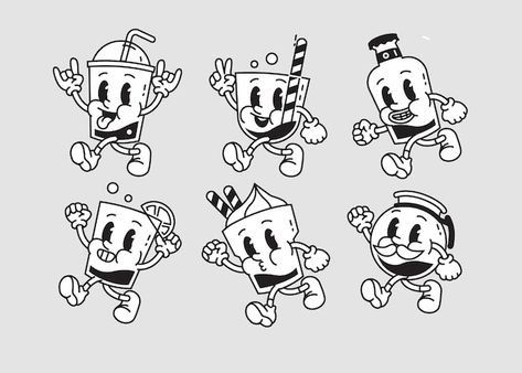 1940 Cartoon Style, 1920s Cartoons Character Design, Diner Character Design, Retro Cartoons Characters, Vintage Cartoon Faces, 50s Cartoon Character, 1950s Cartoon Illustration, Vintage Cartoon Animals, Milk Carton Cartoon