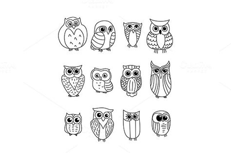 Cartoon owls and owlets by seamartini on Creative Market Tiny Owl Tattoo, Owl Tattoo Small, Cartoon Owls, Simple Owl, Cute Owl Tattoo, Small Owl, Owl Tattoo Design, Owl Cartoon, Owl Tattoo