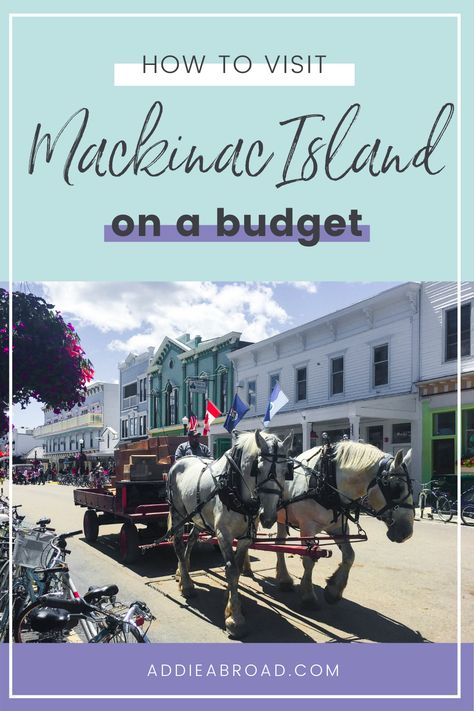 Are you planning a trip to Mackinac Island, Michigan? This ultimate budget guide to Mackinac Island includes all of the best things to do on Mackinac Island, including the Grand Hotel, Arch Rock, bike rental, fudge, horse-drawn carriage ride, and more! | what to do on Mackinac Island | Mackinac Island Michigan | #mackinacisland #michigan #usa Us Destinations, Budget Guide, Mackinac Island Michigan, Carriage Ride, Michigan Vacations, Budget Friendly Travel, Us Travel Destinations, Michigan Usa, Bike Rental