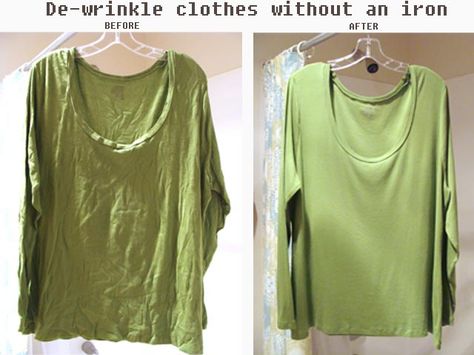 De-wrinkle clothes without an iron using a spray bottle. It works on almost every type of fabric. Iron Pants, Wrinkled Clothes, Diy Cleaning Solution, Cooking Guide, Linen Spray, Laundry Hacks, Cleaners Homemade, Sewing Blogs, Wrinkle Remover