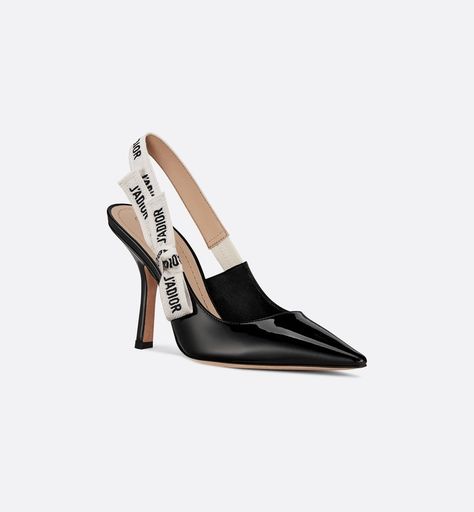 J'Adior slingback in black patent calfskin leather - Shoes - Women's Fashion | DIOR Dior Slingback, Dior Shoes Heels, Shoes Dior, Dior Atelier, Christian Dior Shoes, Ribbon Flats, Shoes World, Christian Dior Couture, Bow Flats