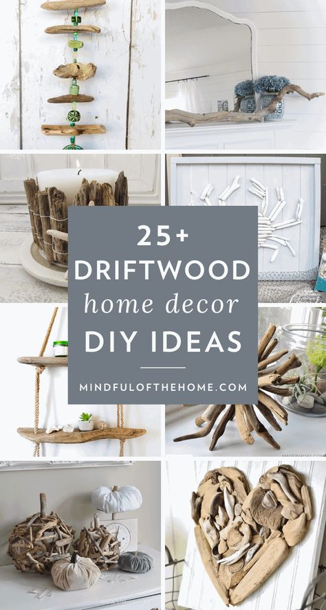 Want some cheap and easy driftwood projects? These driftwood DIY crafts and ideas are perfect for coastal home decor lovers and a budget-friendly way to decorate with nature. #DIY #driftwood #homedecor #coastal #nautical #mindfulofthehome #naturedecor #coastaldecor #onabudget Driftwood Centerpiece, Diy Driftwood, Driftwood Candle Holders, Driftwood Candle, Driftwood Diy, Driftwood Art Diy, Painted Driftwood, Natural Things, Driftwood Lamp