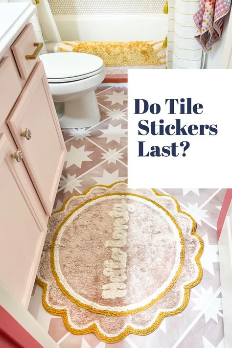 Wondering if tile stickers are right your for the project you are working on? If you're looking for a quick and easy way to give your home a budget-friendly new look without a mess, tile stickers are a great option! But in my experience, people are very skeptical about using tile stickers in their own homes and they have a lot of questions about them. Stick On Tiles Floor, Stick On Tiles Bathroom, Vinyl Bathroom Flooring, Kitchen Tile Diy, Painted Bathroom Floors, Bathroom Tile Diy, Painting Bathroom Tiles, Bathroom Tile Stickers, Laundry Room Tile