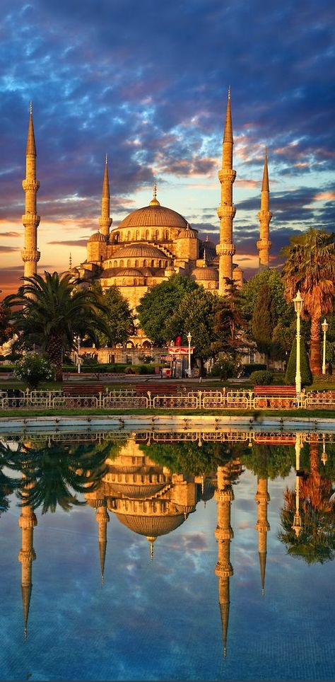 # Sunset over the Sultan Ahmed Mosque, Istanbul, Turkey Cultural Architecture, Sultan Ahmed Mosque, Concept Plan, Blue Mosque Istanbul, Mosque Istanbul, Arsitektur Masjid, Blue Mosque, Beautiful Mosques, Adventure Vacation