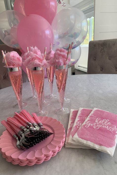 Birthday Table Treat Ideas, 18th Pink Birthday Party Ideas, Pink Sweet 16 Food Table, Pink Party Decorations Classy, Pink Birthday Theme Aesthetic, 18th Birthday Party Pink Theme, Sweet 16 Pink Decor, Pink Theme Bday Party, Sweet 16 Pink Theme Ideas