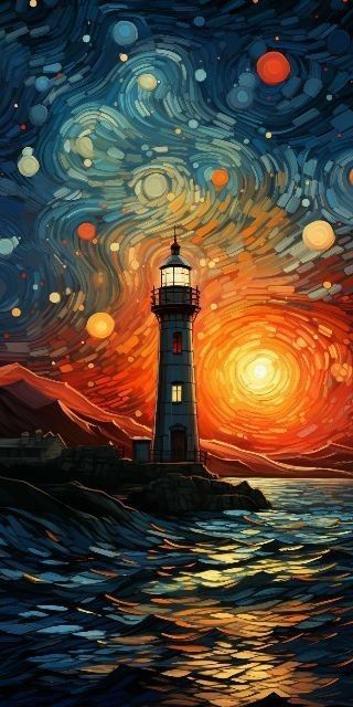 Lighthouse Wallpaper, Lighthouse Illustration, Oil Paint Art, Molduras Vintage, Simple Oil Painting, Winter Artwork, Illustration Wallpaper, Vincent Van Gogh Art, Lighthouse Painting