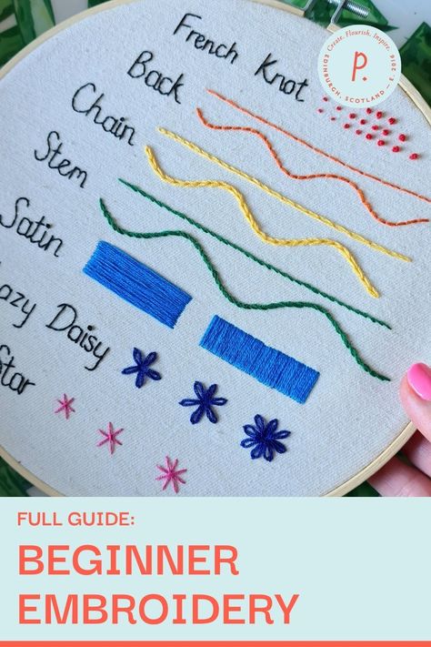 Close up photo of various embroidery stitches Learn To Hand Embroidery, Embroidery Words Tutorial, Learn Hand Embroidery Stitches, Hand Embroidery Practice, Embroidery Practice Stitches, Thread Stitches Hand Embroidery, Basics Of Embroidery, Basic Embroidery Patterns, Easy Hand Stitching Ideas