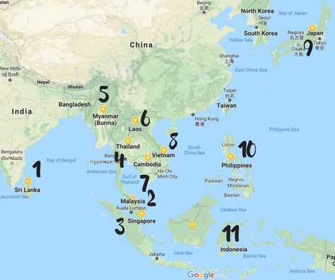asia map Asia Itinerary, South East Asia Backpacking, Travel On A Budget, Thailand Adventure, Asia Map, Visit Asia, Backpacking Asia, Jamaica Travel, Travel Route