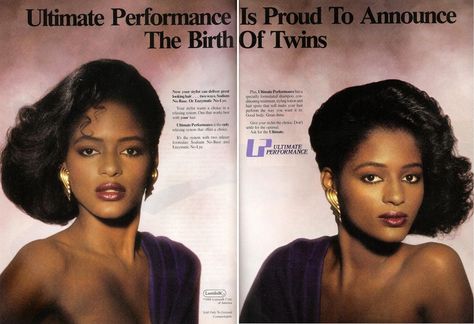 Ultimate Performance relaxer ad 1980s Black Hairstyles, 80s Hair Tutorial, Black Hair History, Black Magazine, Vintage Black Glamour, Beauty Ad, Vintage Makeup, Favorite Hairstyles, Old Hollywood Glamour