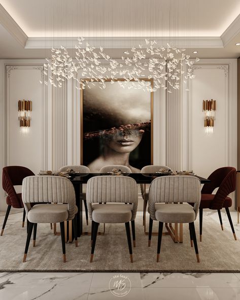 Neo Classical Interiors Living Room, Mansions Modern, Luxury Dining Room Table, Neo Classical Bedroom, Luxury Dining Room Mansions, Luxury Dining Room Design, Neo Classic Interior Design, Classic Dining Room Design, Neo Classical Interiors