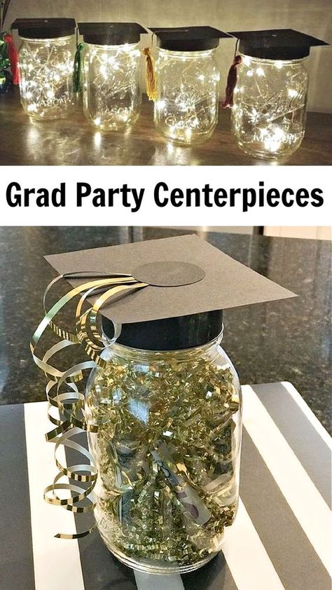 23 best Graduation Party centerpieces Diy table decorations this year. Plenty of Graduation Party centerpiece ideas from Dollar Stores with mason jars, picture display, flower, gold glitter, black & gold, burlap, Grad cap, and pink for outdoor and indoor Grad Parties and male and female graduates. Whether you're in high school or college these graduation party centerpieces will make your tables look amazing for cheap! Graduation Party Centerpiece Ideas, Graduation Party Centerpieces Diy, Party Centerpiece Ideas, Diy Table Decorations, Grad Party Centerpieces, Party Centerpieces Diy, Grad Party Theme, Graduation Party Pictures, High School Graduation Party Decorations