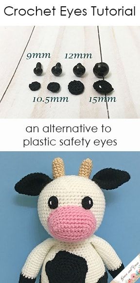 Crochet Eyes Tutorial - An Alternative To Plastic Safety Eyes - Grace and Yarn Amigurumi Patterns, Crochet Doll Eyes, Baby Doll Eyes, Chat Crochet, Eyes Tutorial, Crochet Doll Tutorial, Crochet Eyes, Crochet Cow, Crochet Baby Toys