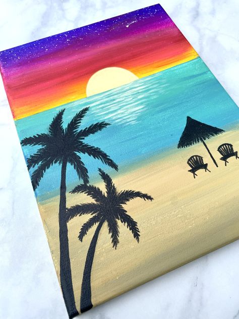 Beginner's Beach Sunset Painting Tutorial: Step-by-Step Serene Sunsets Sunset Painting Easy, Learn Acrylic Painting, Beach Sunset Painting, Paint With Acrylics, Sand Drawing, Sunset Canvas Painting, Beach Art Painting, Sunset Artwork, The Joy Of Painting