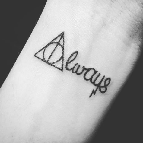 Harry Potter tattoo Deathly hallows Snape Always Harry Potter Tattoo Deathly Hallows, Always Harry Potter Tattoo, Harry Potter Tattoo Unique, Hallows Tattoo, Tattoo Harry Potter, Snape Always, Hedwig And The Angry Inch, Always Tattoo, Harry Tattoos