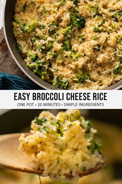 Looking for an easy side recipe? This easy broccoli cheese rice is a healthier alternative for that classic Rice-a-Roni Cheddar Broccoli Rice, because it has whole ingredients. #BroccoliCheeseRiceStovetop #BroccoliCheeseRice #EasySideDish #EasyRecipe #VegetarianRecipe #OnePotRecipe #WeeknightSide #WeeknightRecipe Essen, Cheesy Broccoli Rice Instant Pot, Easy Broccoli Cheese Rice, Cheesy Rice Recipes, Cheddar Broccoli Rice, Broccoli Cheese Rice, Broccoli Recipes Side Dish, Cheesy Broccoli Rice, Cheddar Broccoli