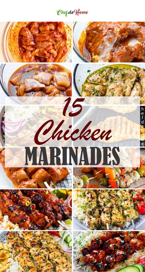 Each recipe in following collection has a unique and delicious Chicken Marinade recipe. I have also included (and highlighted) my top favorite Mediterranean, Asian, Mexican and Indian marinades. Plus sharing tips to make juicy marinated grilled chicken every time. #grilledchicken #grilledchickenrecipes #chickenmarinades #marinatedchicken #bbqchickenrecipe #grilledchickenideas #chickendinner #barbecuechicken #marinades #marinaderecipes Grilled Chicken Breast Marinade, Delicious Chicken Marinade, Grilled Chicken Thighs Marinade, Quick Chicken Marinade, Easy Marinated Chicken, Grilled Chicken Marinade Recipes, Tasty Grilled Chicken Recipes, Chicken Breast Marinade Recipes, Bbq Chicken Marinade