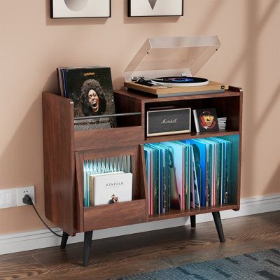 Record Players, Record Player Stand, Romantic Music, Vinyl Record Storage, Record Storage, Storage Holder, Power Outlet, Record Player, Wood Texture