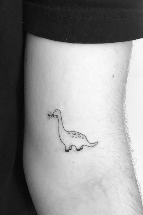 Dinosaur Tattoo Ideas, Small Dinosaur Tattoo, Dino Tattoo, Dinosaur Tattoo, Vintage Flower Tattoo, Dinosaur Tattoos, Planet Tattoos, Mommy Tattoos, Fine Line Tattoo
