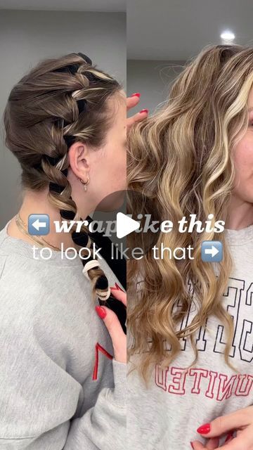 Amanda Carter | heatless curls + hair growth on Instagram: "Kind of a reverse tutorial here! If you like those curls, here’s how you get them. The criss-cross or French braid method!  ▶️ FOLLOW to make sure your links are delivered 🔗 Comment LINK for the full tutorial, my heatless hair kit, and my hair quiz oif you need hair help. ❤️  #heatlesscurls #healthyhairtips #hairhelp #overnightcurls" Braided Curls Overnight, How To Braid Hair For Heatless Curls, Best Overnight Heatless Curls, Different Heatless Curl Methods, Braid In Curled Hair, Rope Braid Heatless Curls, Short Hair Heatless Curls Tutorials, Heartless Curls Braid, Heartless Curls Long Thick Hair