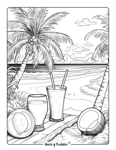 Relaxing Illustration, Merry Christmas Coloring Pages, Ocean Coloring Pages, Beach Coloring Pages, Chibi Coloring Pages, Monster Truck Coloring Pages, Mandala Flowers, Tattoo Coloring Book, Flamingo Color