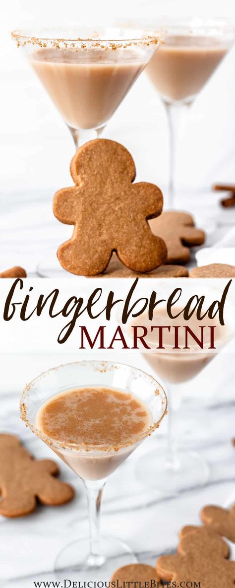 Gingerbread Martinis are the perfect holiday cocktail. They are sure to make your spirits bright as well as add a festive touch to your celebrations. This seasonal recipe for a delicious little after dinner drink is simple to follow, quick to make, and requires only 3 ingredients. | #martini #gingerbread #gingerbreadmartini #christmas #cocktails Margaritas, Christmas Cocktails Gingerbread, Gingerbread Shots Recipe, Ginger Bread Martini Cocktail Recipes, Dessert Christmas Cocktails, Gingerbread Martini Recipe Outback, Gingerbread Liquor Recipes, Christmas Cocktails Martini, Christmas Espresso Martini Recipes