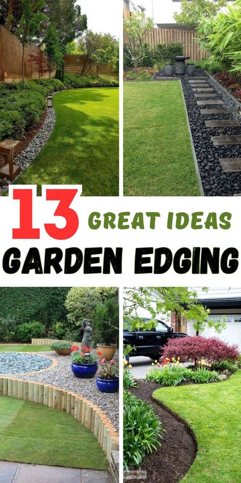 Unleash your creativity with 13 garden edging ideas to enhance your yard. Discover how sleeper borders can add a unique touch to flower beds, or how everedge can create a clean, modern look. Learn about cheap and effective options like log and rubber edging. Whether it's for a front yard or a cozy cottage garden, these ideas will elevate your outdoor space. Unique Flower Bed Borders, Bed Borders Ideas, Front Garden Border Ideas, Front Yard Landscaping Border Ideas, No Dig Garden Edging, Paver Edging Flower Beds, River Rock Borders Edging, Stone Landscaping Ideas Flower Beds, Best Landscape Edging