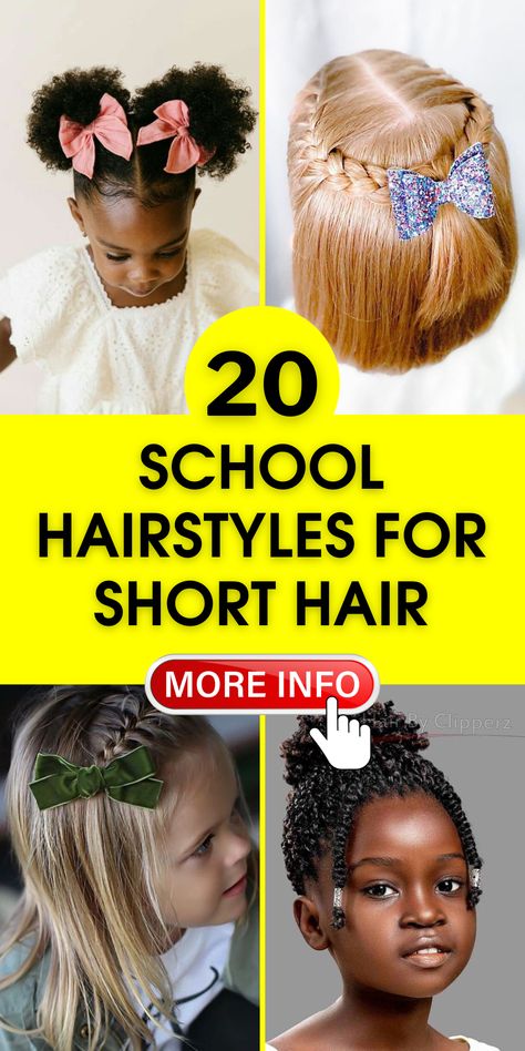 Cute & Easy School Hairstyles for Short Hair – Quick Daily Looks Easy Hairstyles For School Kids, Cute Easy School Hairstyles, Hair Dos For School, Short Hairstyle Women Round Face, Easy School Hairstyles, School Hairstyles For Short Hair, Children's Hairstyles, Hairstyle Women Round Face, Simple Braids