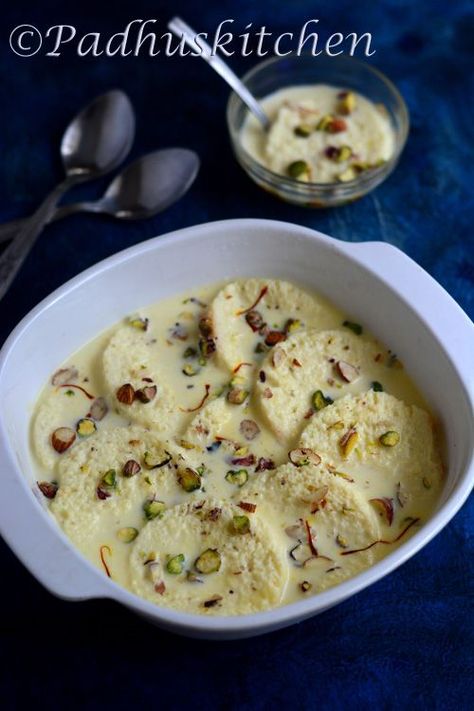 Bread Rasmalai Recipe-How To make Bread Rasmalai-Easy Dessert Recipes | Padhuskitchen Indian Snacks, Flan, Indian Dessert Recipes, Indian Desserts, Indian Snack Recipes, Easy Bread, Köstliche Desserts, Indian Food Recipes Vegetarian, Indian Cooking