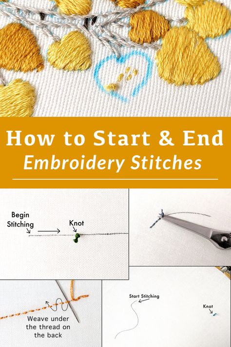 Couture, How To Embroider Beginner, What To Do With Hand Embroidery Projects, Ending Embroidery Stitch, How To Secure Embroidery, How To Start Embroidery Without A Knot, How To End Cross Stitch Thread, How To Create Your Own Embroidery Design, How To Begin Embroidery
