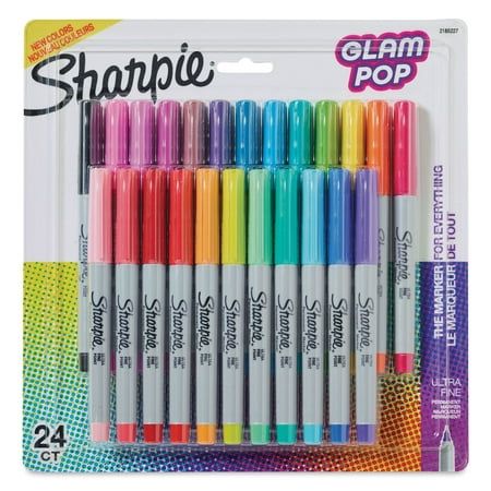 Ultra-fine point in a metal sleeve produces an 0.3mm line. Permanently mark almost any surface. Sharpie markers are available individually in a variety of colors, and in sets. - Sharpie Ultra-Fine Point Markers - Glam Pop Colors, Set of 24Sharpie Ultra Fine Point, GLAM POP 24CT - Includes one each of Pink Lemonade, Solar Flare Red, Jupiter Red, Racy Red, Orange, Supersonic Yellow, Jetset Jade, Surf, Techno Blue, Electric Pink, Black, Jellie Pink, Magenta, Valley Girl Violet, Peacock Blue, Turquoise, Lime, Yellow, Tangerine, Bright Purple, Dusty Rose, Mint, Red, and Aqua. Color: Multicolor. Sharpie Art, Sharpie Set, Marker Color, Marker Black, Sharpie Permanent Markers, Color Burst, Pokemon Birthday Party, Sharpie Markers, Highlighters Markers