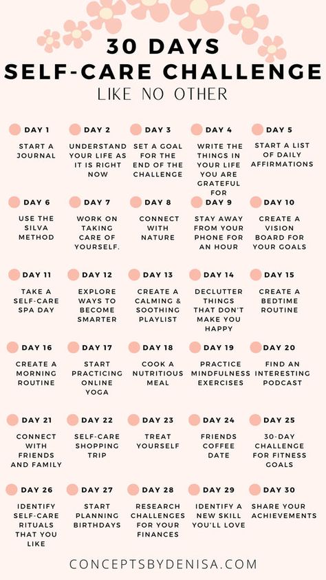 30 Days Self-Care Challenge Like No Other #SelfCare
 #SelfCareChecklist
 #SelfCareIdeas
 #SelfCareVisionBoard . https://www.theworldaccordingtome.org/1790248_revitalize-your-mind-25-self-care-ideas-for-at-home-stress-relief/?self care Monthly Challenge Ideas 30 Day, 30 Day Self Growth Challenge, 30 Days Challenge Self Care, 30 Day Challange, Nursing School Studying Cheat Sheets, Self Care Challenge, Daily Routine Planner, Practicing Self Love, Personal Growth Plan